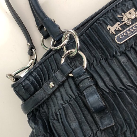 COACH "Madison Gathered" Pleated Leather Carry All Rare Midnight Color NWT - Picture 2 of 12